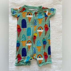 SOLD - Little Sleepies Aqua Rainbow Sprinkles shorty zippy bamboo romper